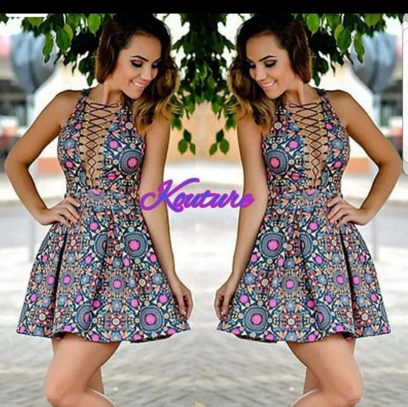 Bohemian Style Lace up Dress - Picture 1 of 2